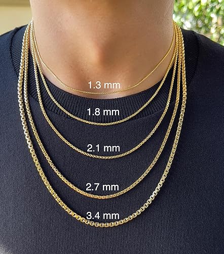 Miniatura 3 de JEWELHEART Cadena de eslabones cuadrados de oro macizo de 14 quilates, 1,3 mm, 1,8 mm, 2,1 mm, 2,7 mm, 3,4 mm, en oro amarillo y blanco, con corte