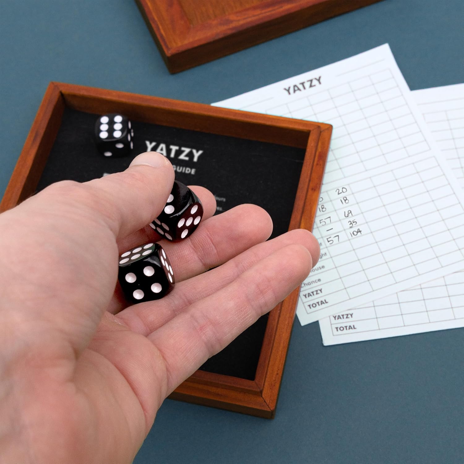Iron & Glory Yatzy Dice Games | Wooden Board Games for Family Night | Coffee Table Decor | Family Board Games for Games Night | 4 Player Games & Wooden Living Room Decor
