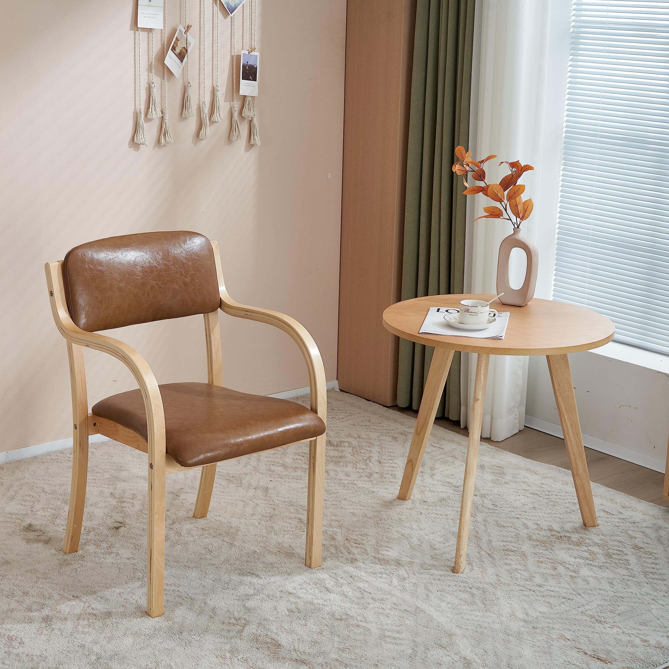 ブラウンダイニングチェア PU 木製 椅子完成品介護チェアイス