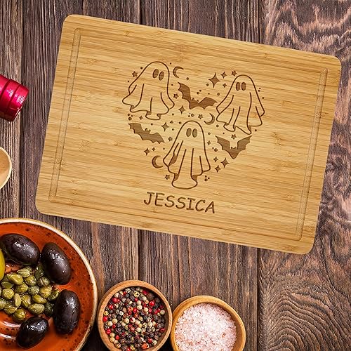 Ghost Cutting Board, Ghost Decor Gothic Kitchen, Halloween Cutting Board, Bats! engraved on Bamboo Cutting Board, Halloween Party Décor