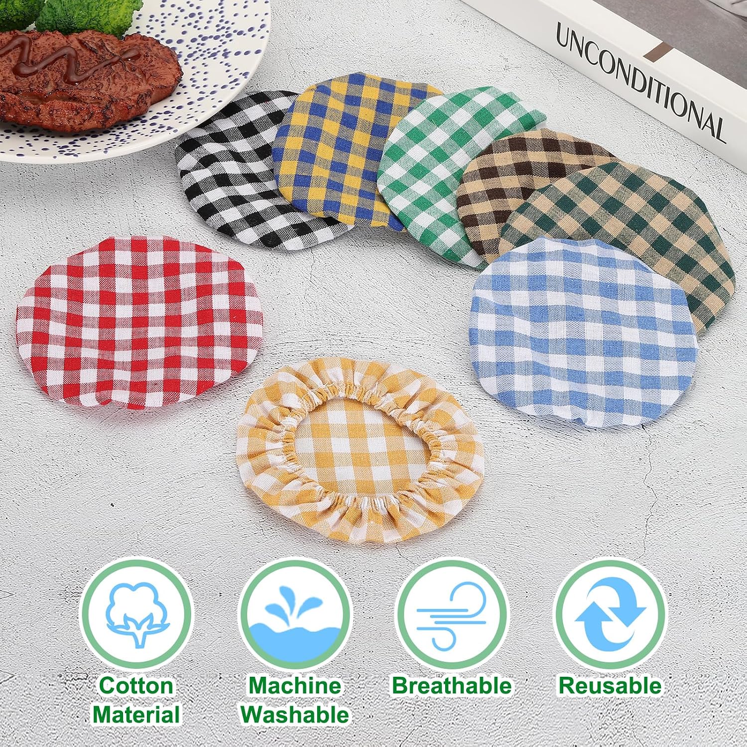 uxcell 3Pcs Sourdough Jar Cover, Reusable Sourdough Cloth Cover Breathable Cotton Cloth for Bowl Dough Preserving Lids Bread Baking Supplies, Blue Plaid image 3