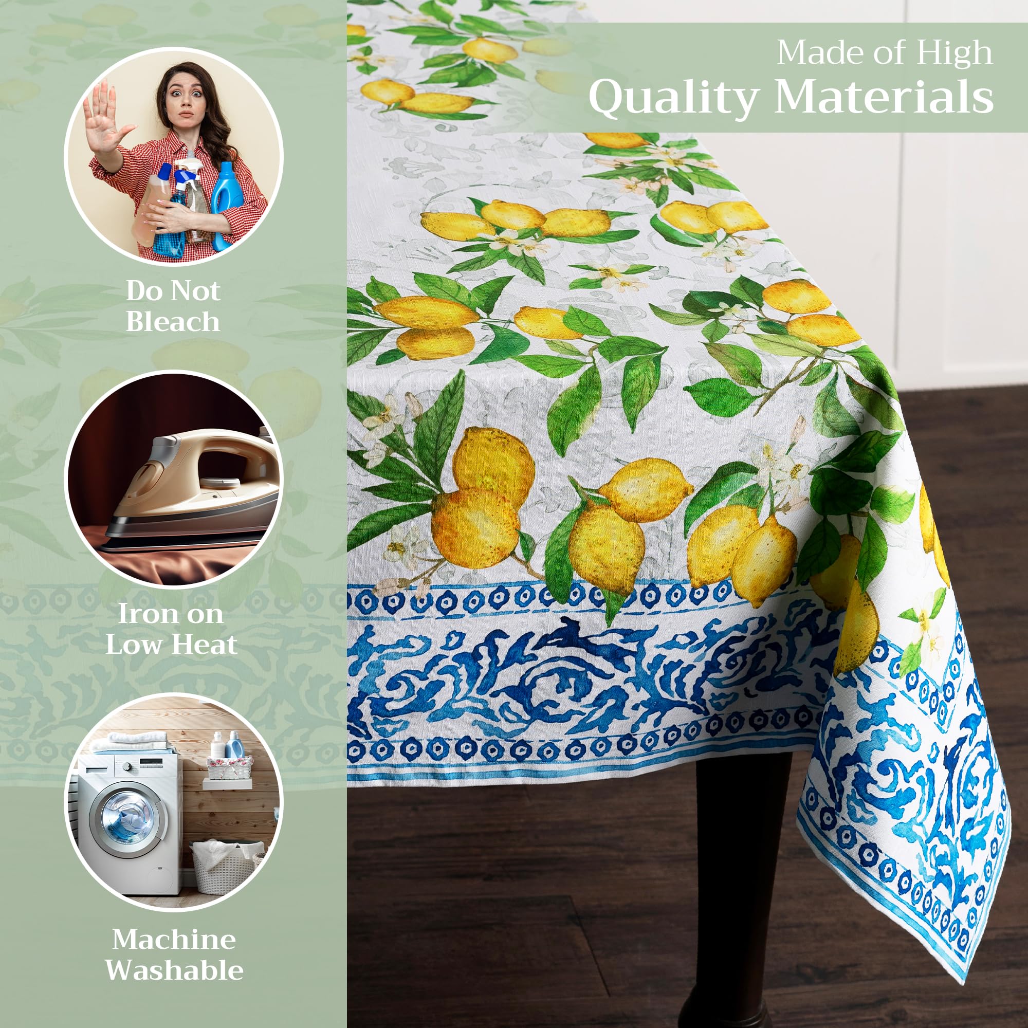 Maison d' Hermine Table Cloth Rectangle Table 100% Cotton 180 cm x 140 cm Tablecloth Reusable Everyday Use for Dining Farmhouse Home Party Festive Gifts for Mothers Day (Cedrat) - Image 3