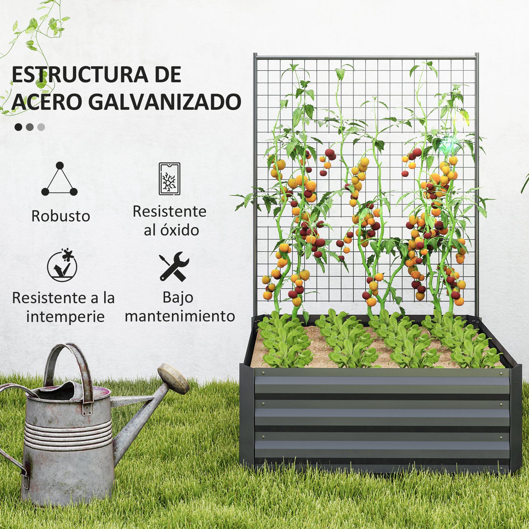 Outsunny Jardinera Exterior Grande de Acero Galvanizado Jardinera de Exterior con Celosía para Plantas Trepadoras y Fondo Abierto para Patio Terraza Balcón 80x115x125 cm Gris Oscuro