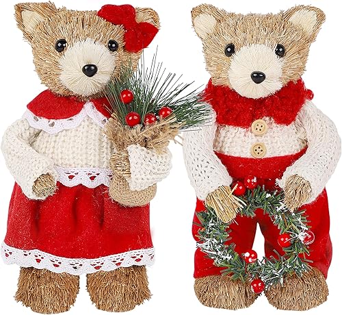 Miniatura 8 de Lulu Home Paquete de 2 decoraciones para el día de San Valentín, adornos de mesa de osos de Navidad para repisa, chimenea, alféizar de ventana,