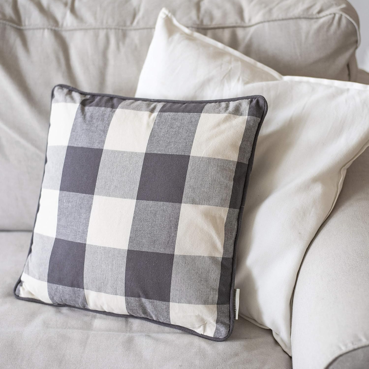 Primitives by Kathy 39793 Checkered Buffalo Throw Pillow, 16" x 16", Black/White