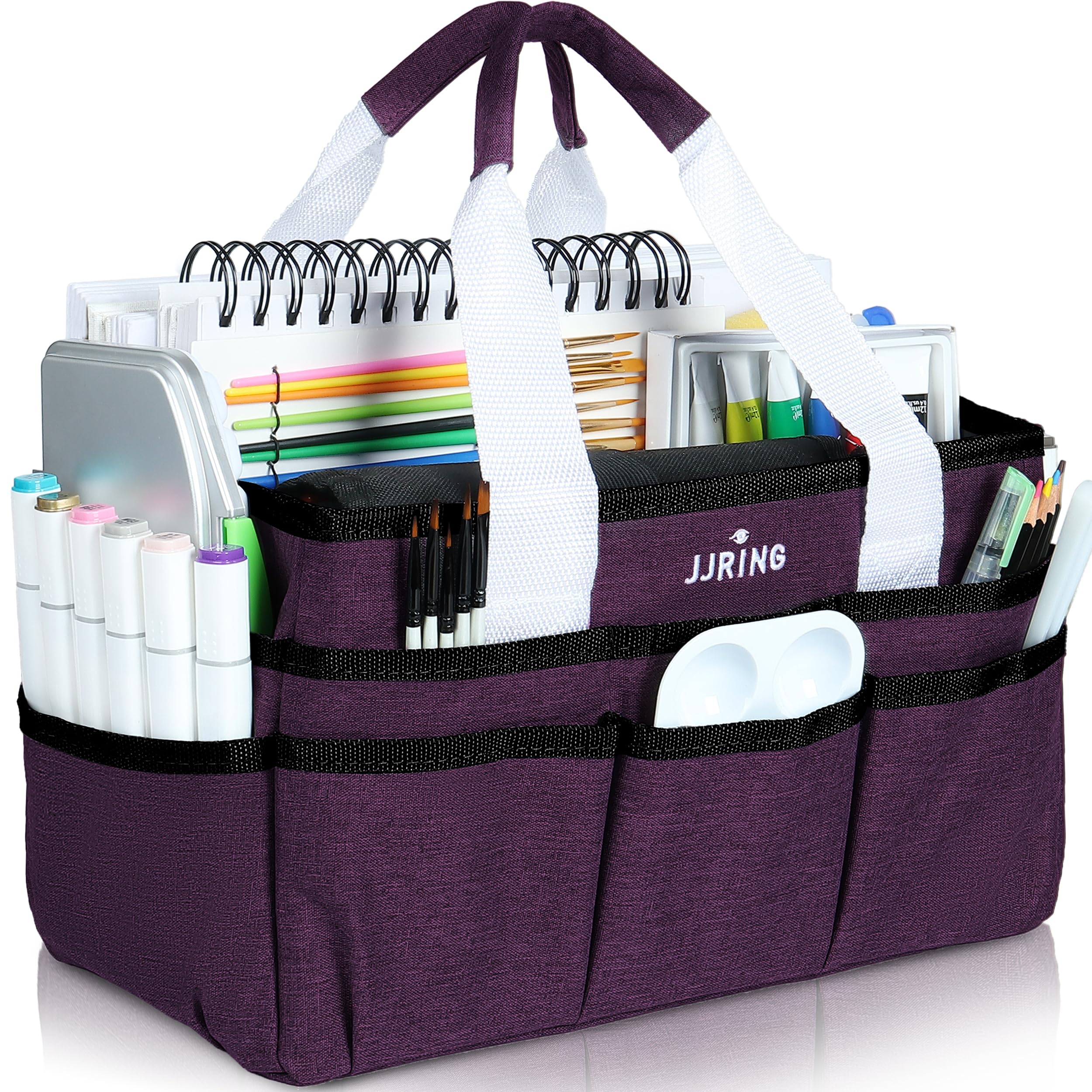 JJRING Craft Organizer Tote Bag, Art Storage Caddy with Multiple Pockets, Deep Purple Sewing Bag for Art, Craft, Scrapbooking, Medical, and Office Supplies Storage — image 1