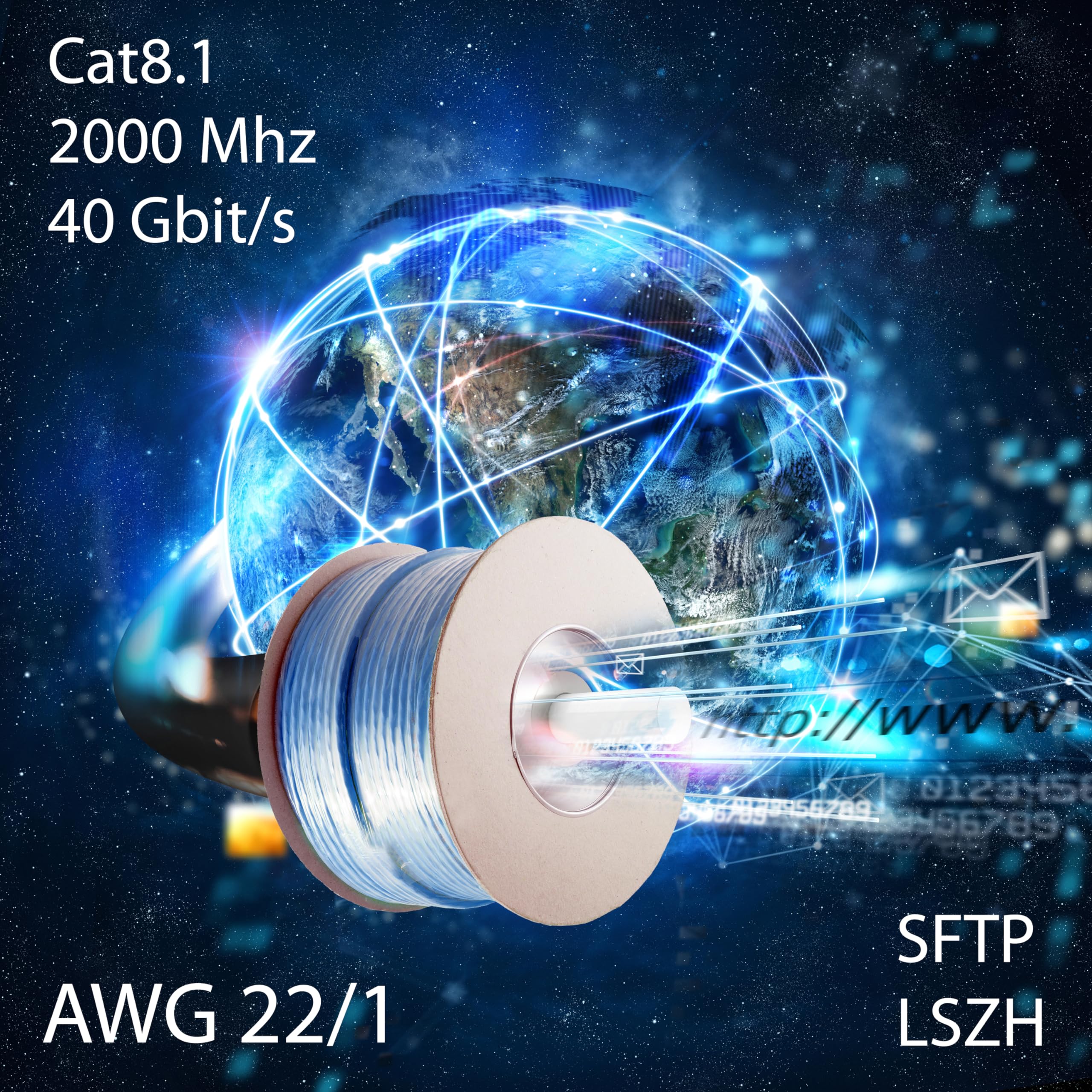 Cavo di rete CAT 8, CAT.8.1, LAN, privo di alogeni, CAT8, cavo di rete, cavo dati Gigabit in rame Ethernet, 50 m