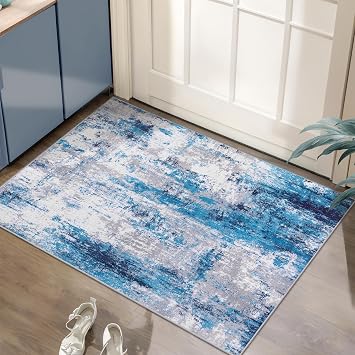 Ciicool Washable Area Rug 2x3 Entryway Rug, Modern Abstract Entry Mat Blue