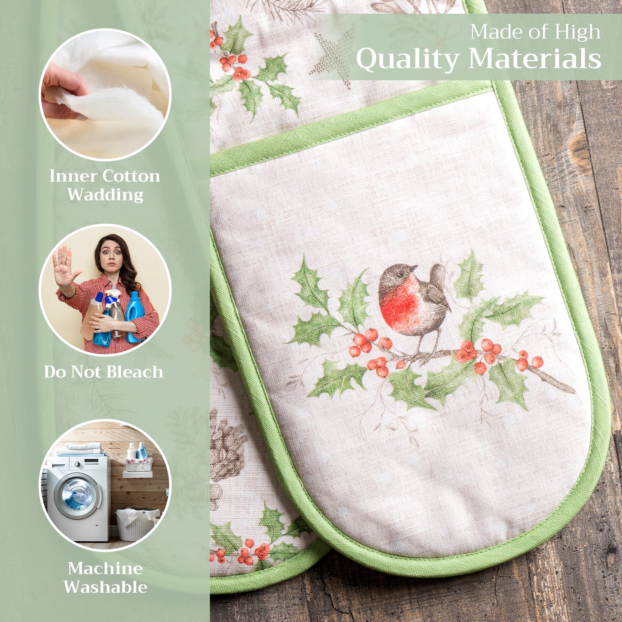 Maison d' Hermine Dew - Guante doble para horno, tela exterior 100% algodón y relleno interior 100% poliéster, para cocinar, hornear, microondas, manejo de utensilios de cocina calientes (18 cm x 89
