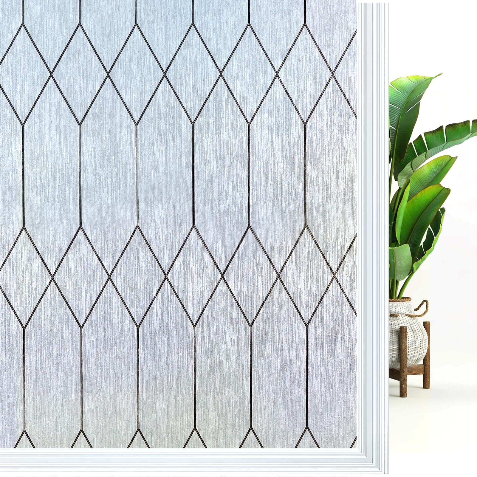 Windimiley Sichtschutzfolie für Fenster, Buntglas, Milchglas, Fensteraufkleber, marokkanisches Gitter, dekorative Badezimmertürverkleidungen, UV-Sonnenblockierung, Wärmeregulierung, entfernbar, 60 x
