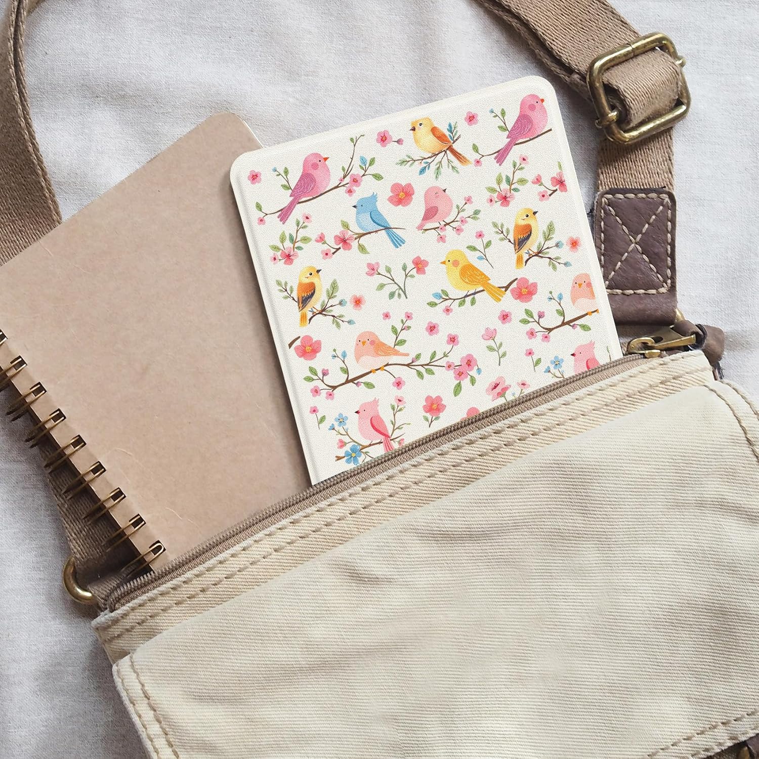 Cute Flower Birds for 7" Kindle Paperwhite(12th Gen,2024)&Kindle Colorsoft Signature Edition(1st Gen,2024) Slim Fit Lightweight Cover，Auto Sleep/Wake Protective Case for KPW6