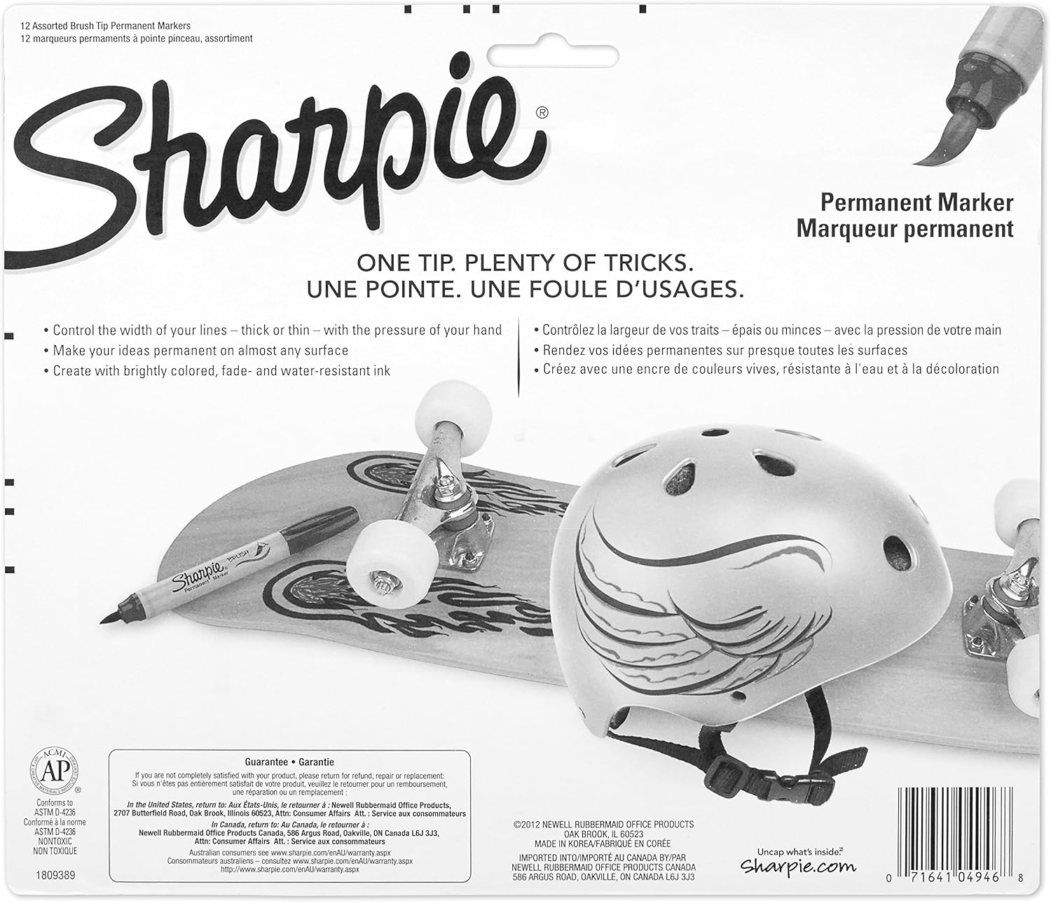Sharpie Permanent Markers, Brush Tip, Assorted, 12 Pack