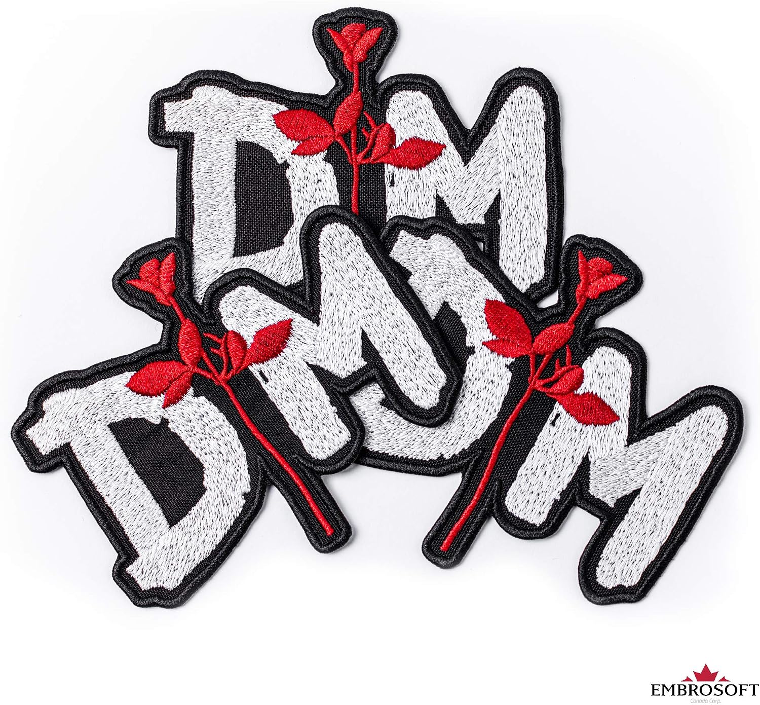 DM Iron-On Patch, Rose, Synth-Pop, New Wave, Dance, Electronic, Alternative Rock Band, Embroidered (4" x 3.5")