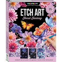 Kaleidoscope Etch Art Creations Floral Fantasy - Etch Art Kit with 16 Panels, Pen, Stencil and Guide - Creative Set for Kids 6-12 Years Old
