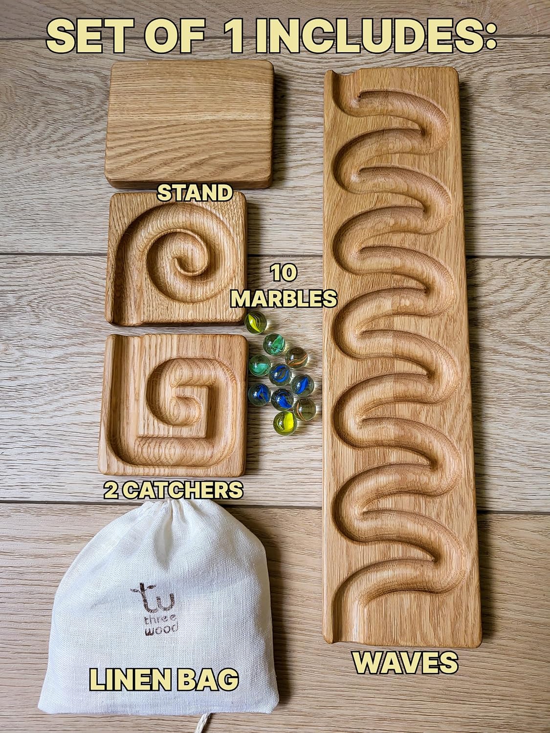 Marble Run Track Personalized Waves Race Wooden Maze Board Ball Run Wave Course Gift for Kids Winding Track Set Marble Roller