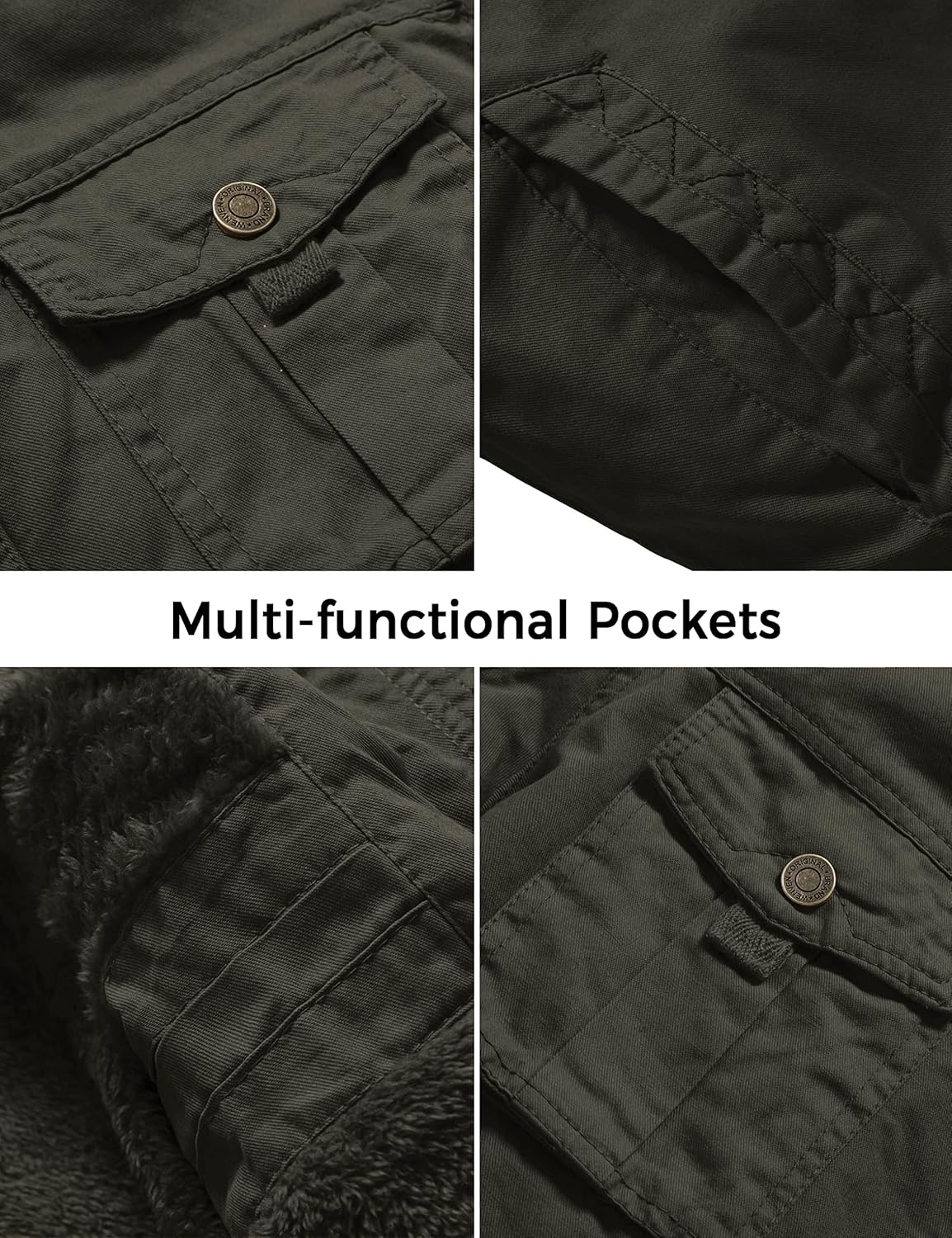 WenVen Men's Winter Casual Cotton Coat Thicken Fleece Lined Military Jacket - Image 5