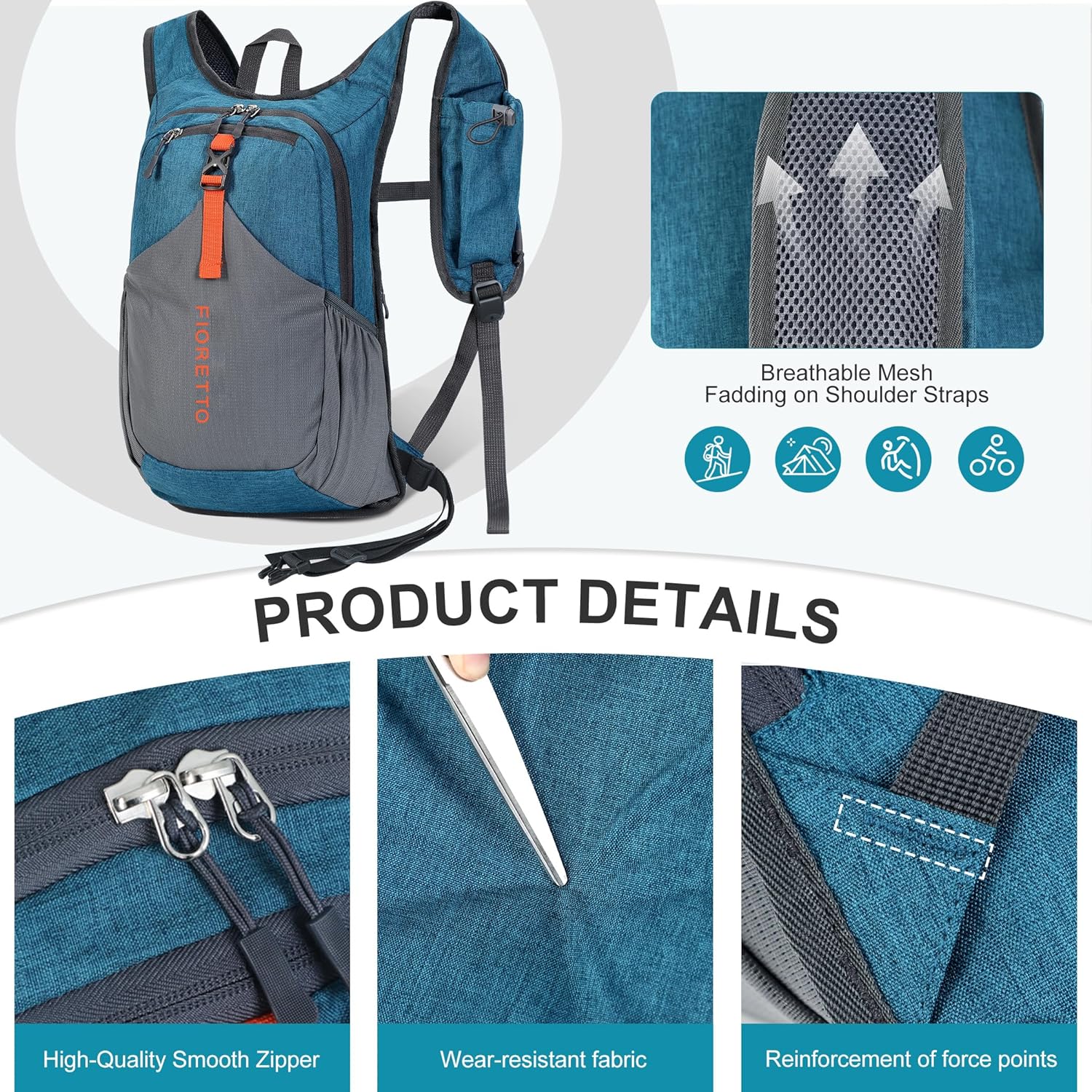 FIORETTO 20L Hiking Backpack for Women Men Mini Packable Backpack Lightweight Small Daypack for Camping Travel Outdoor, Turquoise