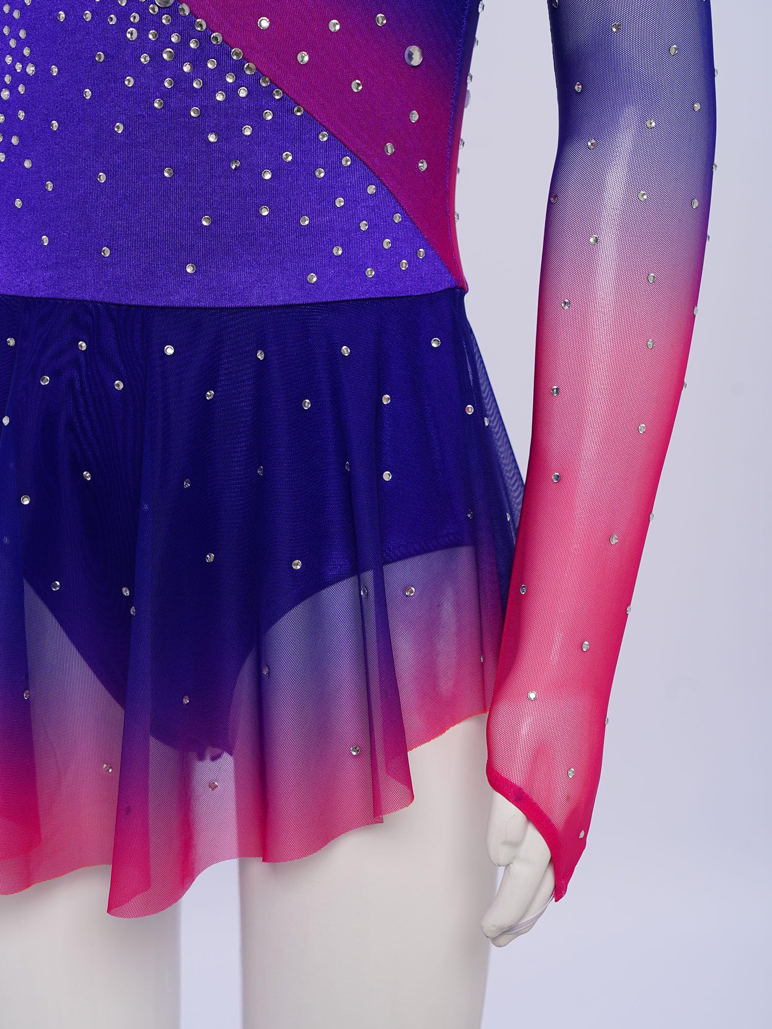Robe Patinage Artistique Asymétrique Une Epaule Strass Justaucorps Gymnastique Danse Enfant 5-16 Ans