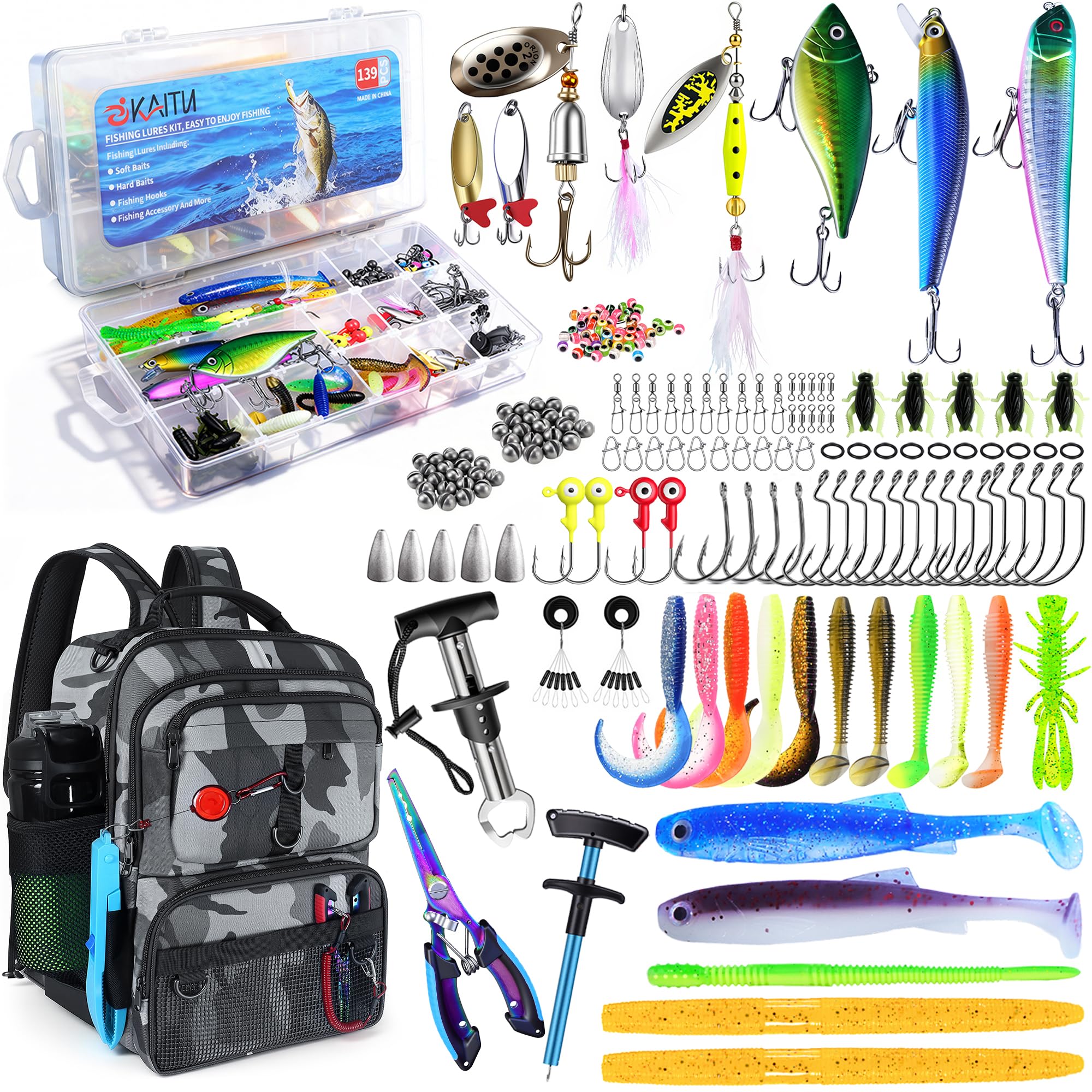 Fishing Backpack Tackle Box - Rod Holder & Lures -10