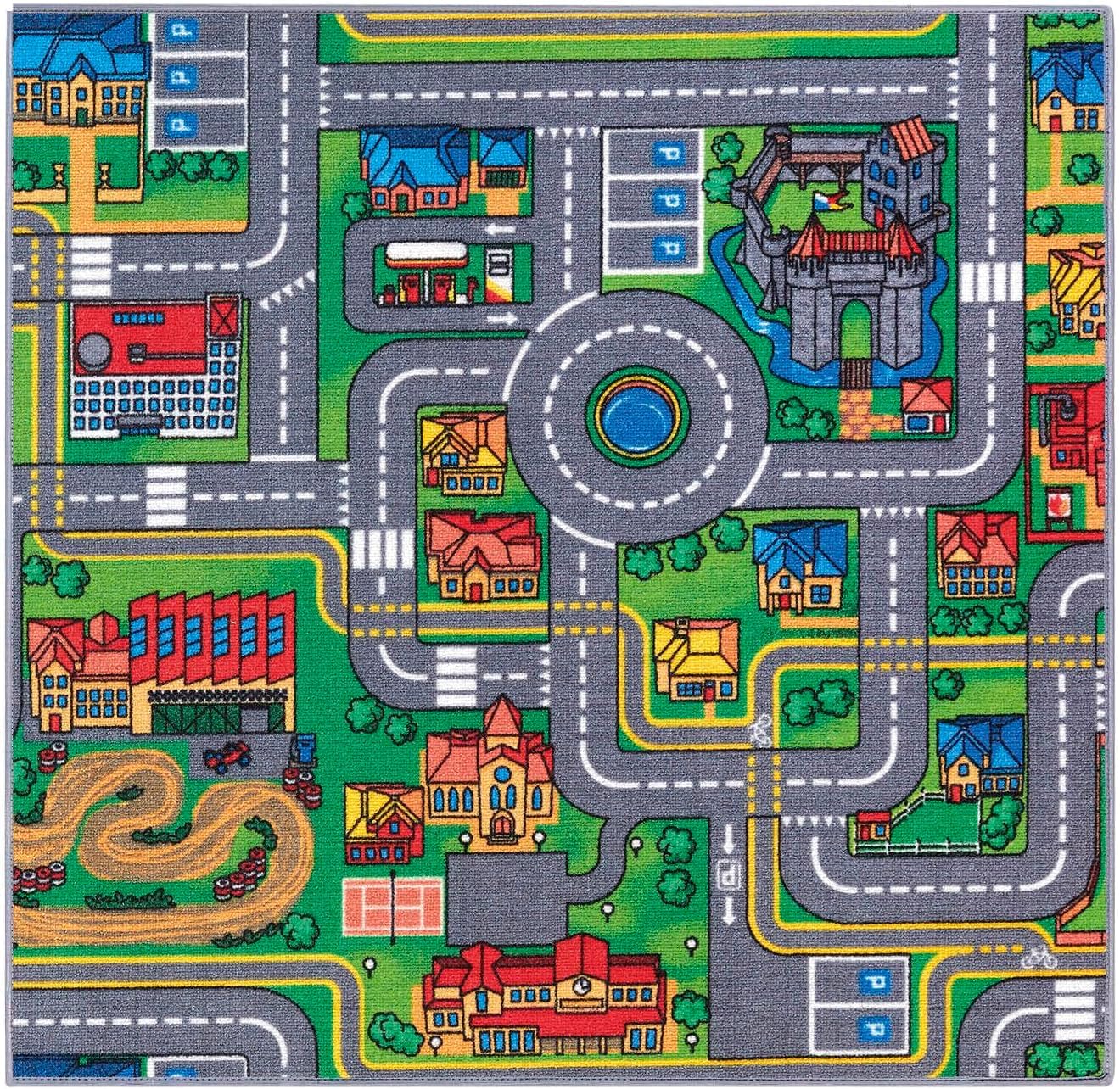 Carpet Studio Teppich Kinderzimmer 95x100cm, Kinderteppich, Spielteppich Straße Jungen & Mädchen, Teppiche für Babyzimmer, Schlafzimmer & Spielzimmer, Antirutsch, 30°C waschbar - Playcity