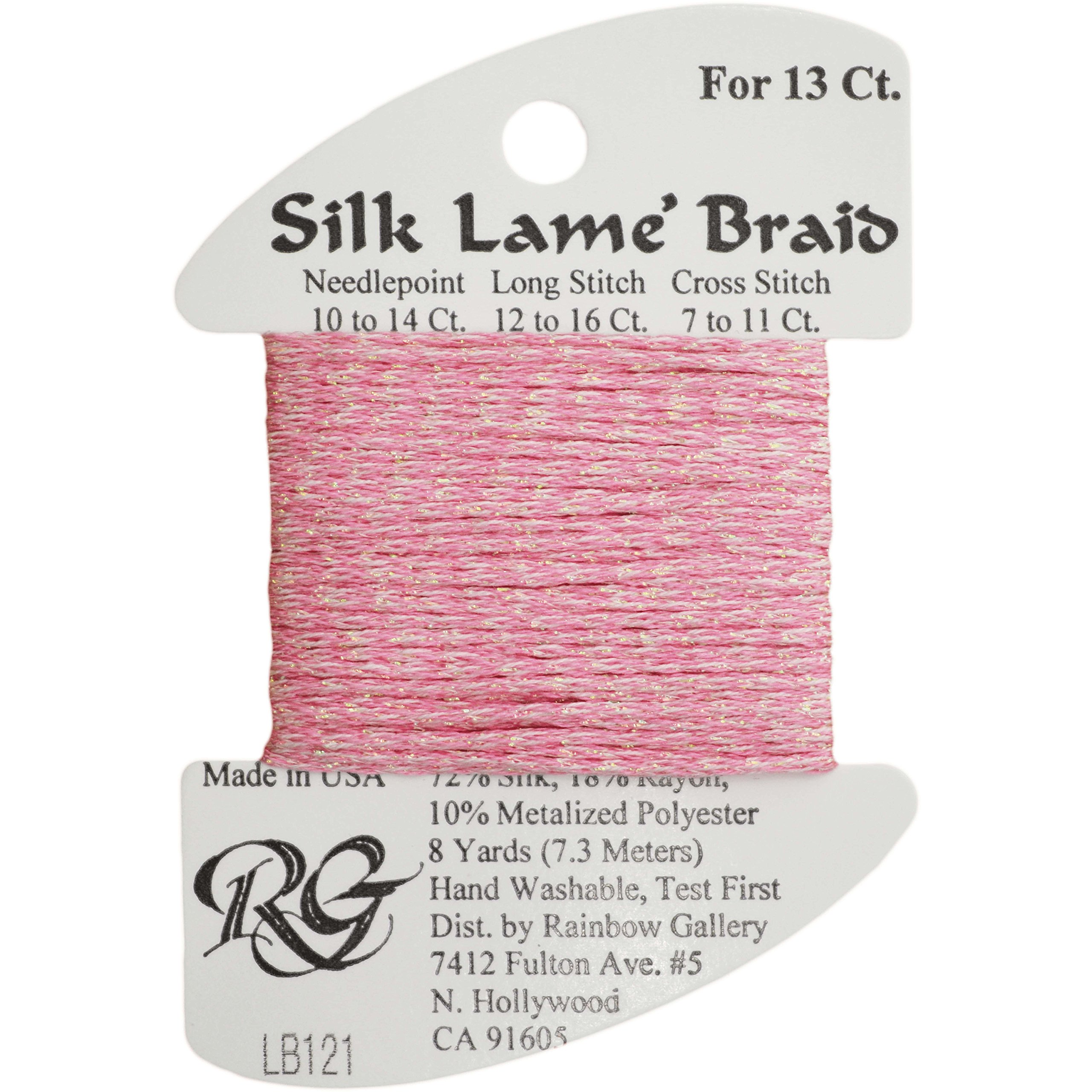 Rainbow Gallery Silk Lame Braid Metallic Needlepoint Thread Pinks, Medium Raspberry - LB121