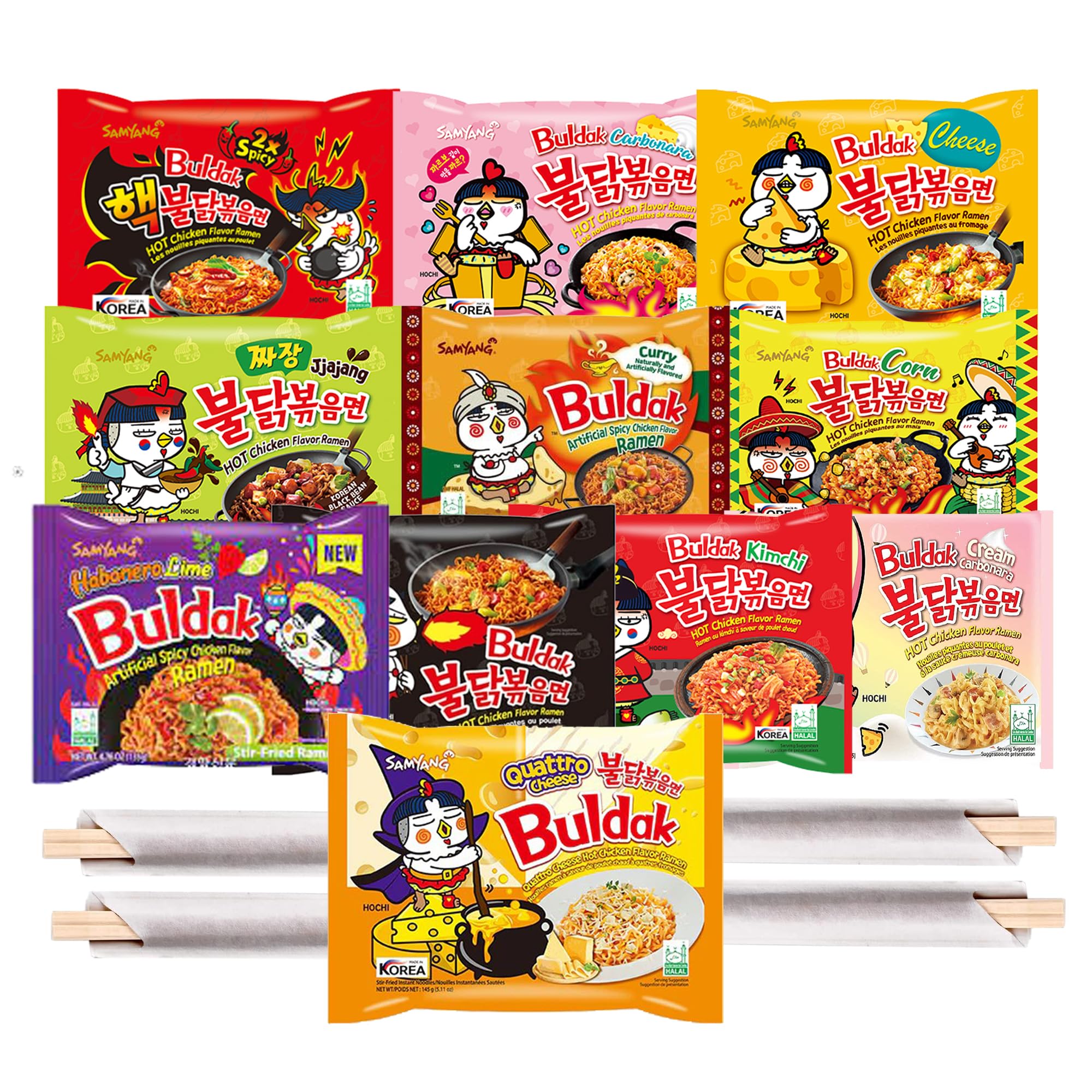 Buldak Ramen Hot and Spicy Noodles Variety Pack - 10 Flavors of Fire Instant Spicy Noodles Gift Snack Pack