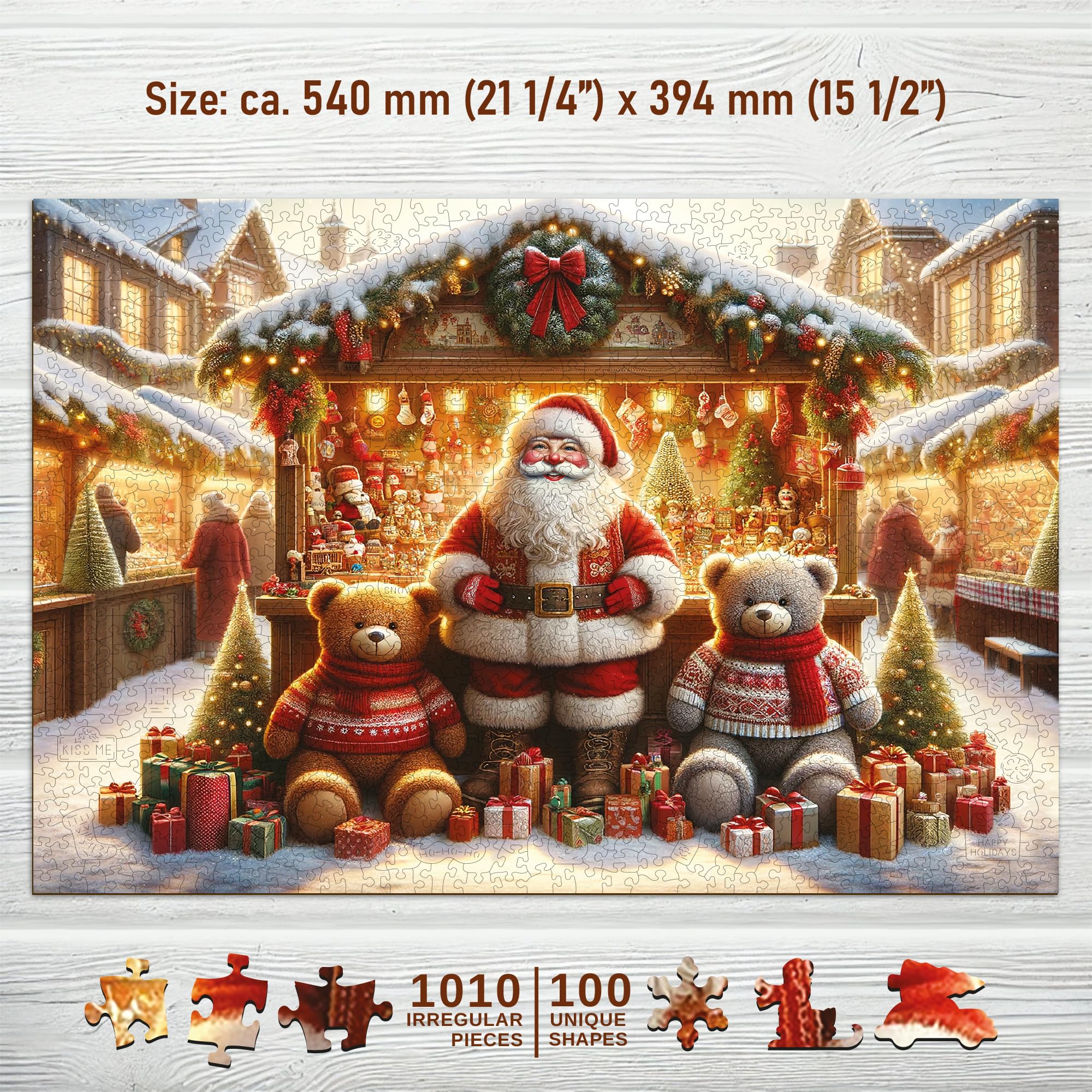 WOODEN.CITY - Puzzle de Navidad (1000 piezas, madera, 100 piezas, con 100 figuras festivas únicas, 54 x 39,4 cm), diseño navideño