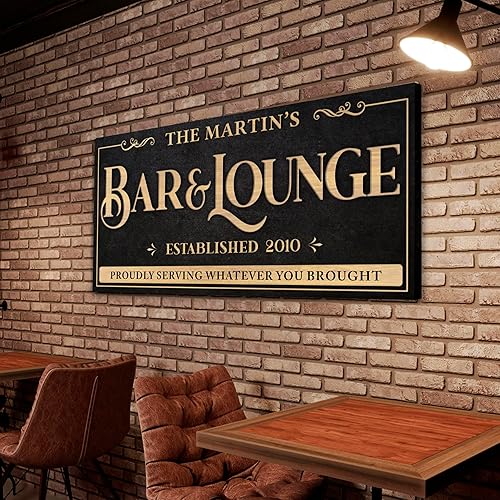 Miniatura 2 de AWESOMETIK Letrero de pared de lienzo personalizado con nombre de familia vintage, sala de bar de películas personalizada, sala de entretenimiento