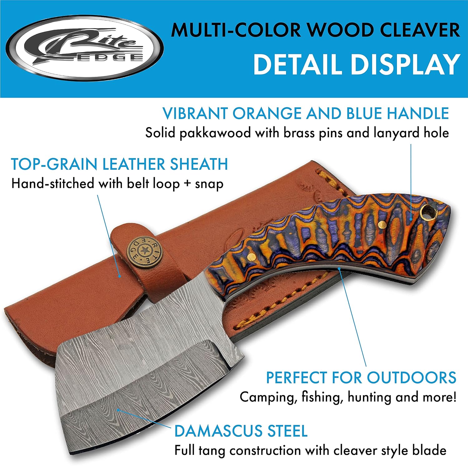 SANZ Damascus Hunting Knife 6.25 Inch - Small Cleaver Knife with Pakkawood Handle, Full Tang Blade & Sheath for Hunting, Camping & Outdoor uses for Men