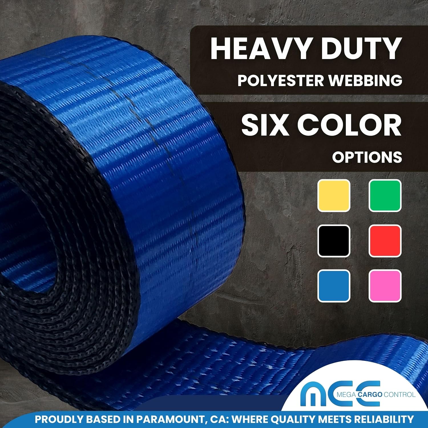 Mega Cargo Control 2” x 10 FT D Ring Lasso Strap & Recovery Auto Tie Down | Wheel Lift, Trailer, Tow Truck (Blue, 4 - Pack)- Assembled in USA