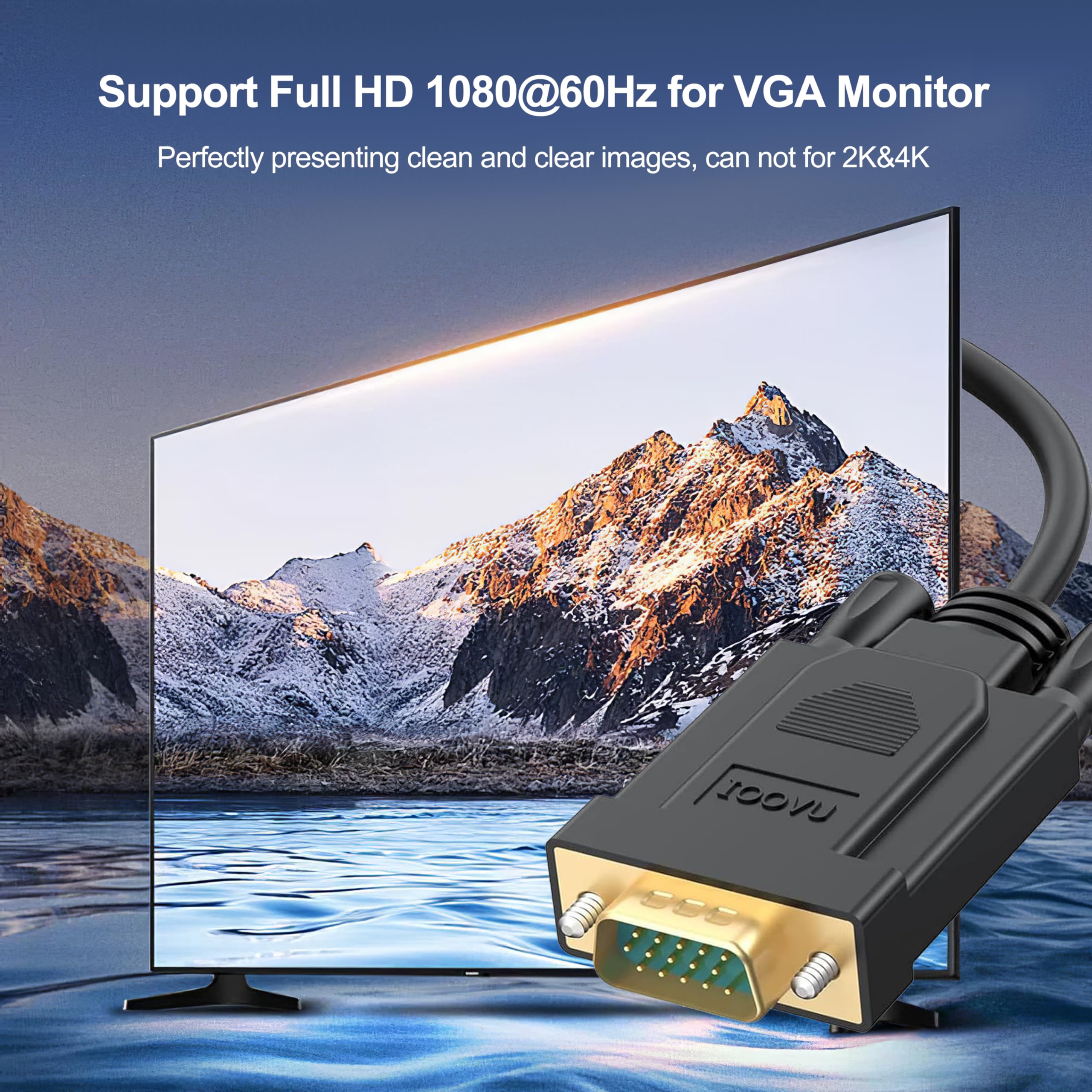 Cable HDMI a VGA de 3 pies, cable de monitor HDMI a VGA (hombre a macho) compatible con Raspberry Pi, Roku, computadora, computadora de escritorio, laptop, PC, monitor, proyector, HDTV y más, no 3