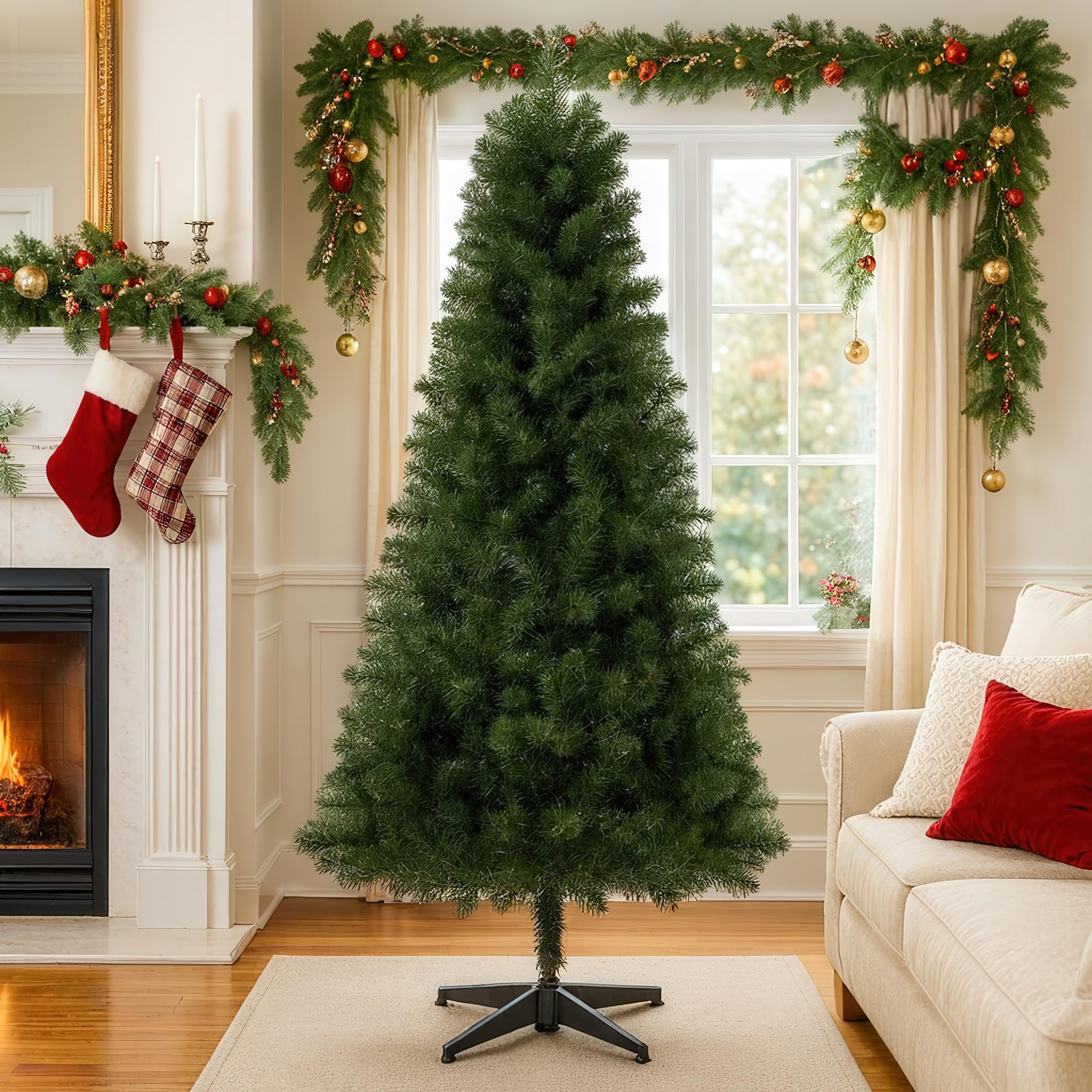 6FT Artificial Christmas Tree, Green PVC, 490 Tips, Unlit with 4-Leg Plastic Stand for Indoor Home Decoration