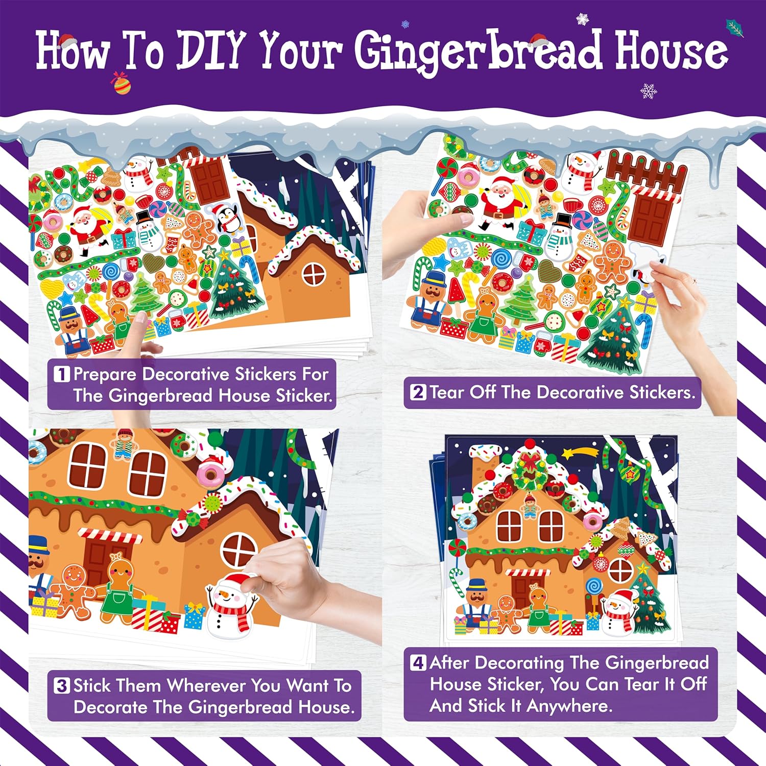 30 Sheets Make A Gingerbread House Stickers, 3 Designs DIY Christmas Craft for Kids Toddlers, Xmas Activities Party Favor Holiday Decor for Treats Goodie Bag-15 Finished Products - Image 4