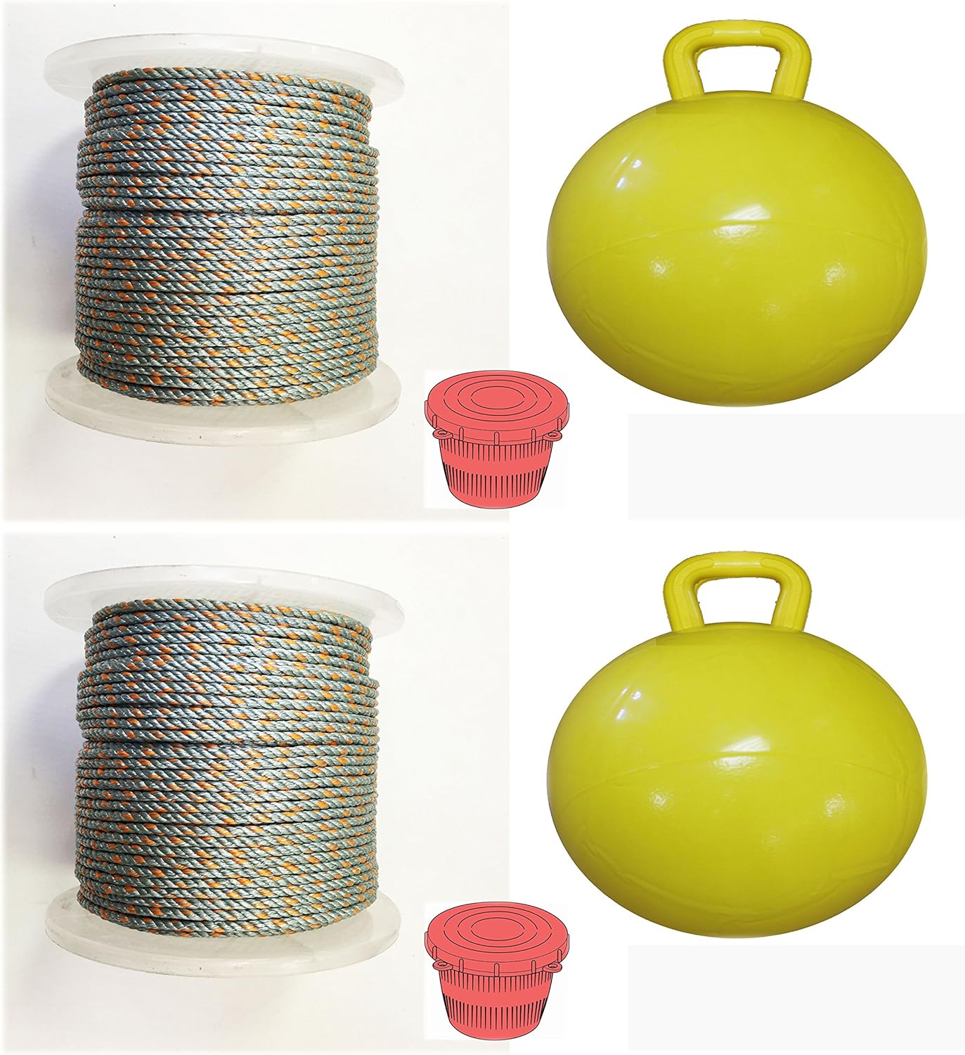 2-Pack of KUFA Sports Prawn Trap Accessory Combo, 400' Lead Rope,Ø15 Inflatable Float and Vented Bait Jar (LP4+F15Y+HB5) x2