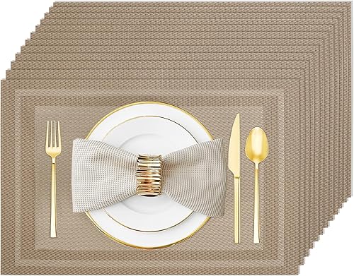 Miniatura 10 de Juego de 6 manteles individuales lavables y limpiables para mesa de comedor, cocina, interior y exterior, manteles individuales de vinilo tejidos,