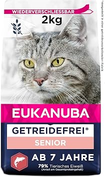 Eukanuba Senior Katzenfutter trocken getreidefrei - Premium Trockenfutter mit viel Lachs für ältere Katzen, 2kg
