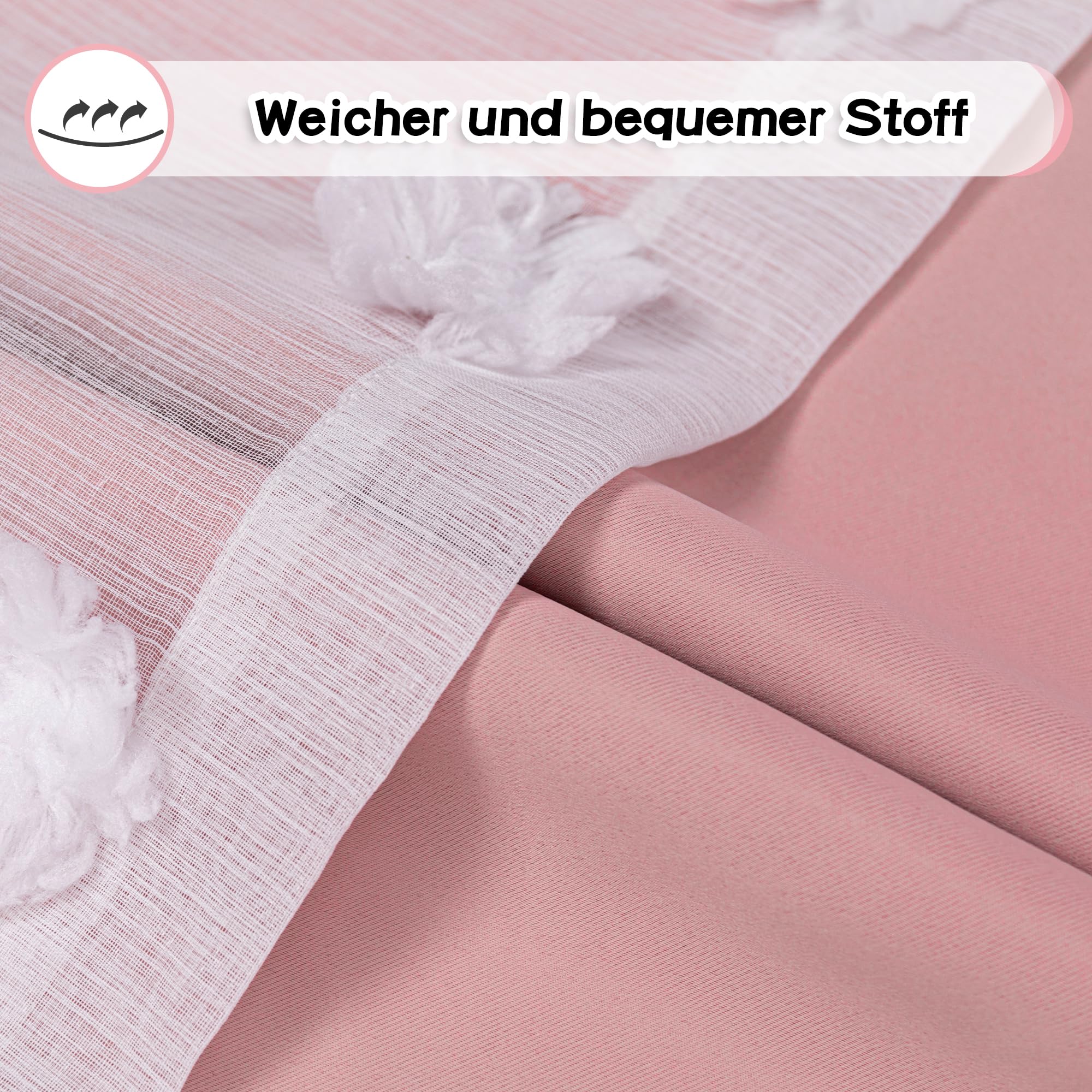 MYSKY HOME Gardinen Kinderzimmer Mädchen Verdunkelungsvorhang 2er Set Vorhänge mit Ösen Weiß Gaze Doppellagige Modern Gardine Kurz Wohnzimmer Verdunkelung Vorhang, H 160 x B 132 cm, Rosa