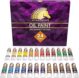 MyArtscape Oil Paint Set - 24 x 21ml Tubes - Artist Quality - Rich Vivid Oil-based Colors - Lightfast - Heavy Body - Great Saturation - Glossy Finish - Professional Painting Supplies