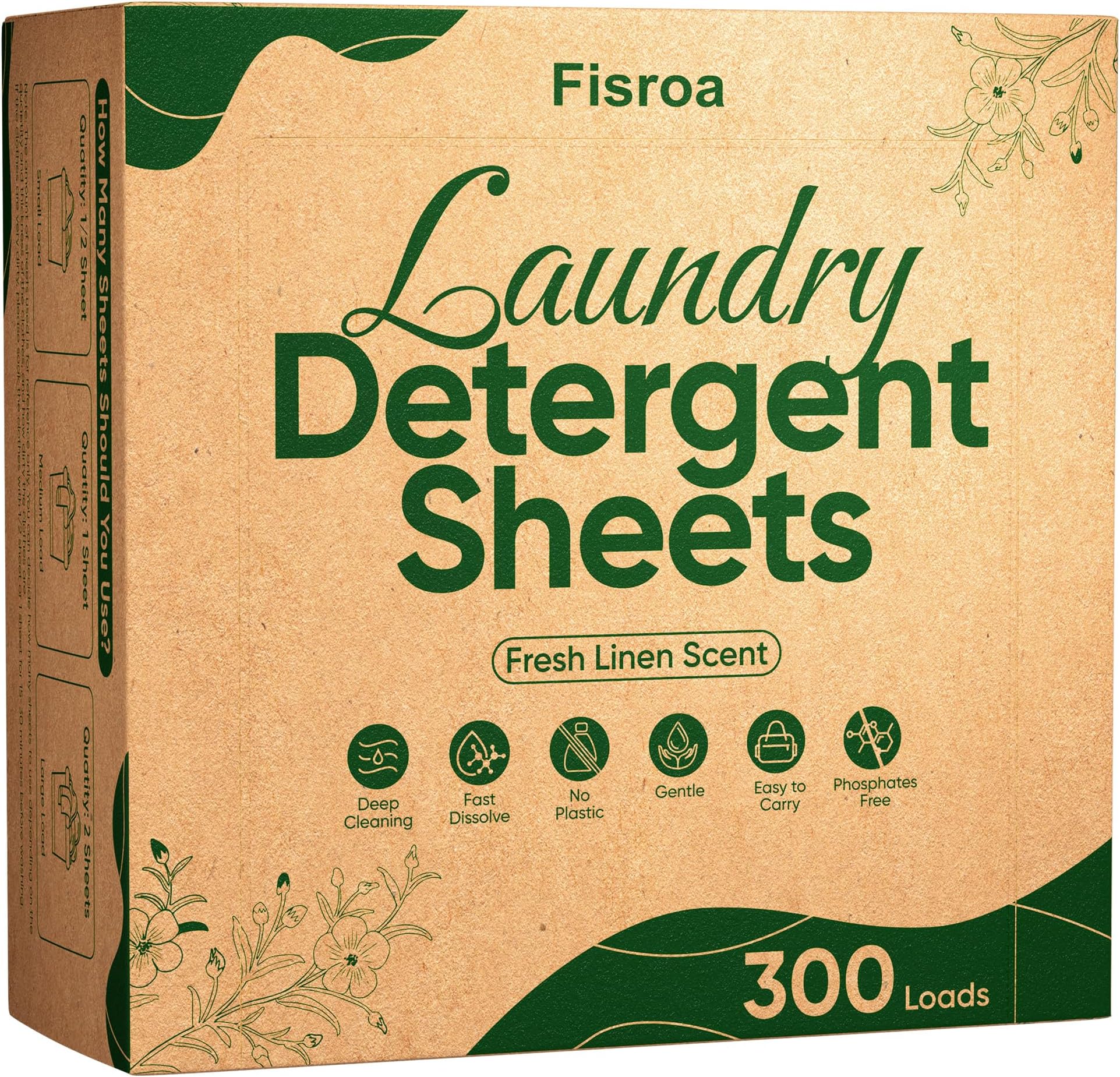 300 Loads Laundry Detergent Sheets Eco-friendly Plastic-Free Power Washing Detergent Sheets Fresh Linen Scent Liquid-less Washer Sheets for Travel Camping Home Dorm