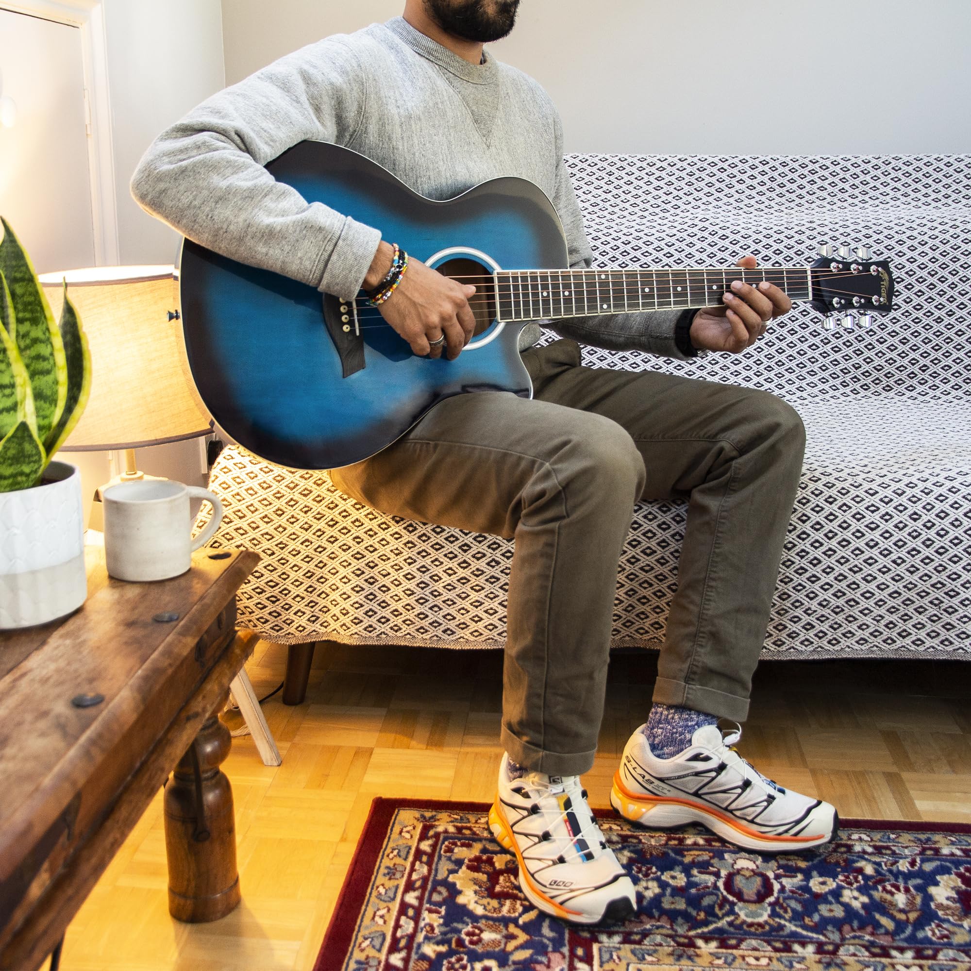 Tiger Mała Gitara Akustyczna Full Size dla Początkujących - Niebieska | Pełnowymiarowa gitara z kompaktowym korpusem, idealna dla początkujących i nowych gitarzystów
