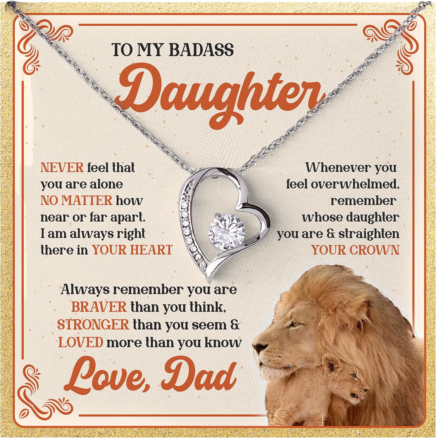 Gifts for Daughter from Father - To My Daughter Necklace from Dad, Jewelry Gift From Daddy on Graduation, Wedding Day, Present Ideas for Badass Daughters, Birthday Gift for Daughters Adult