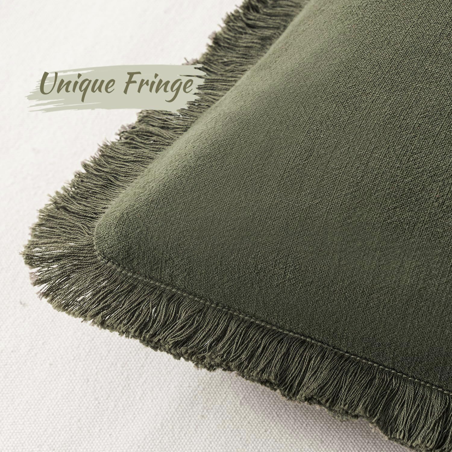 MIULEE Decorative Throw Pillow Covers Neutral Linen Fringe Throw Pillows Set of 2 Olive Green Boho Farmhouse Cushion Covers with Tassels for Couch Sofa Bed Living Room Spring Home Decor 18x18 Inch - Image 2