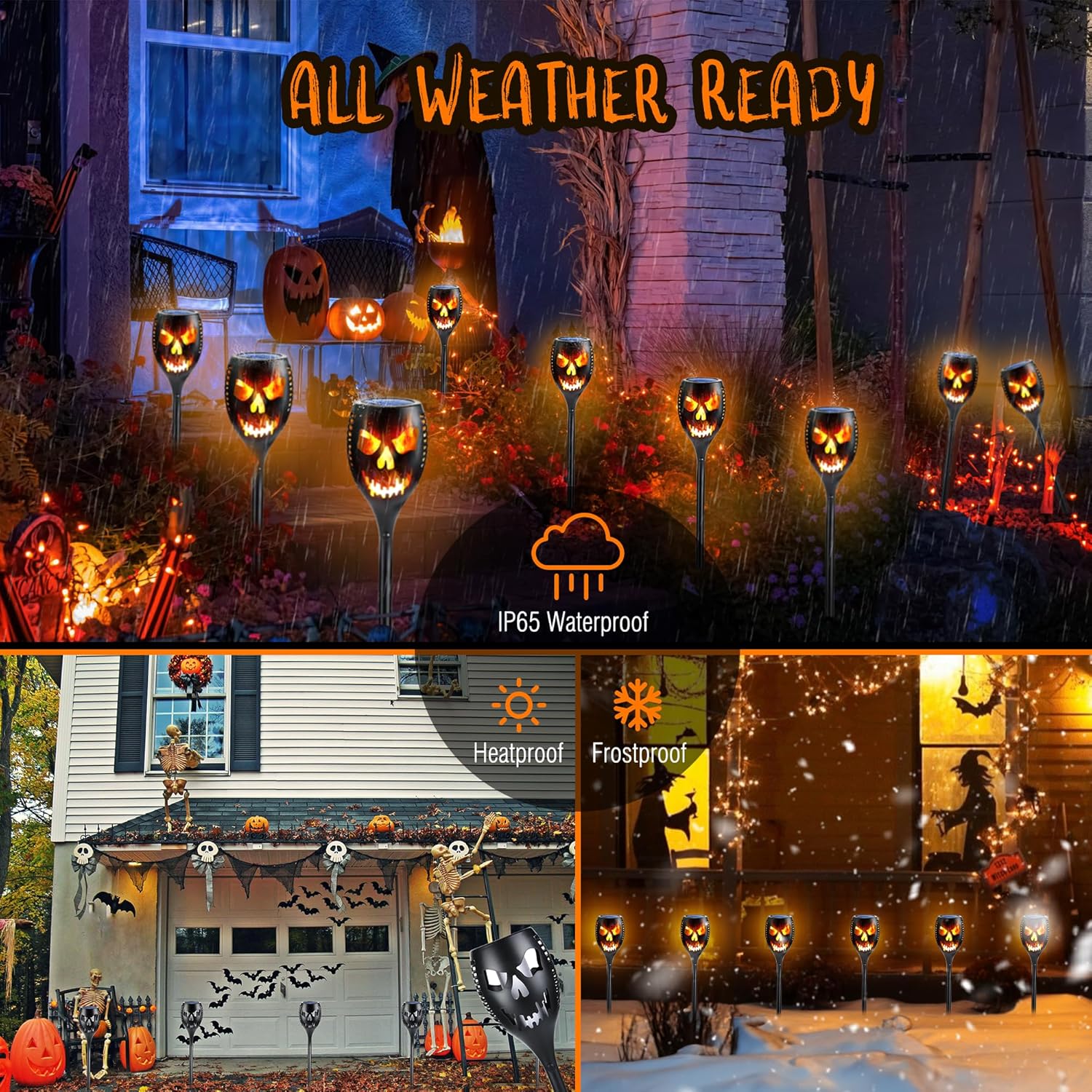 Toodour Solar Halloween Lights Outdoor, 4 Packs Super Larger Size Solar Torch Light with Flickering Flame, Waterproof LED Flame Lights for Outside Garden Yard Patio Pathway Orange Halloween Decor