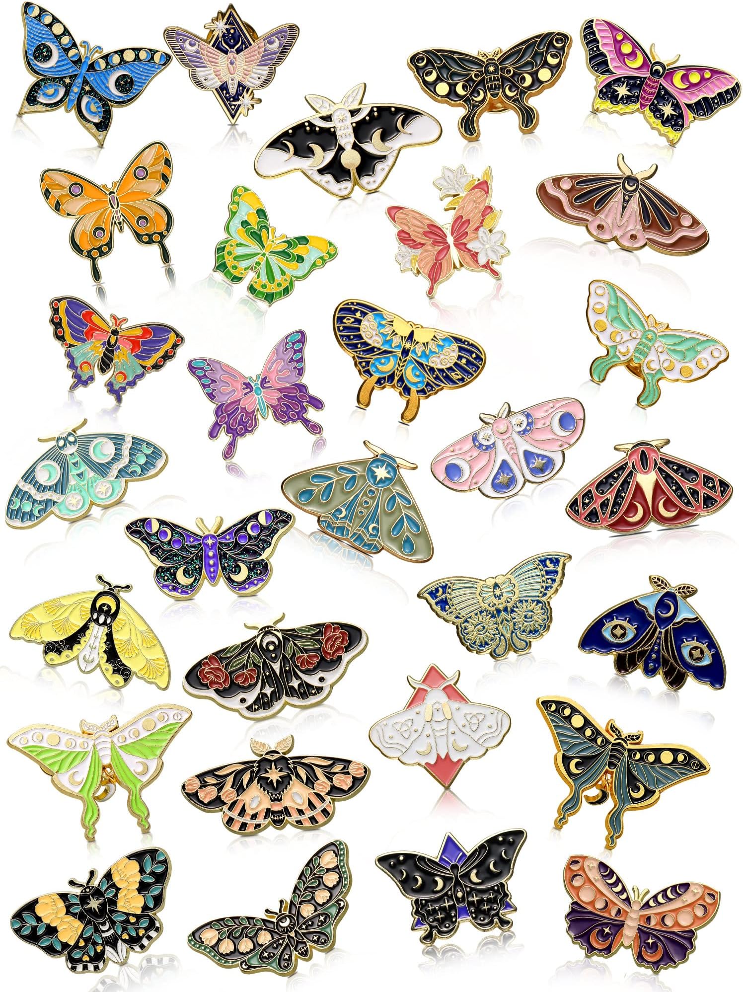 Ferraycle 20 Pieces Butterfly Enamel Pins Bulk for Backpack Cute Enamel Brooch Pins Set Moth Lapel Pins Steampunk Brooches Pins for Women Men Girls DIY Hats Clothes Badges Jacket Bags Gifts