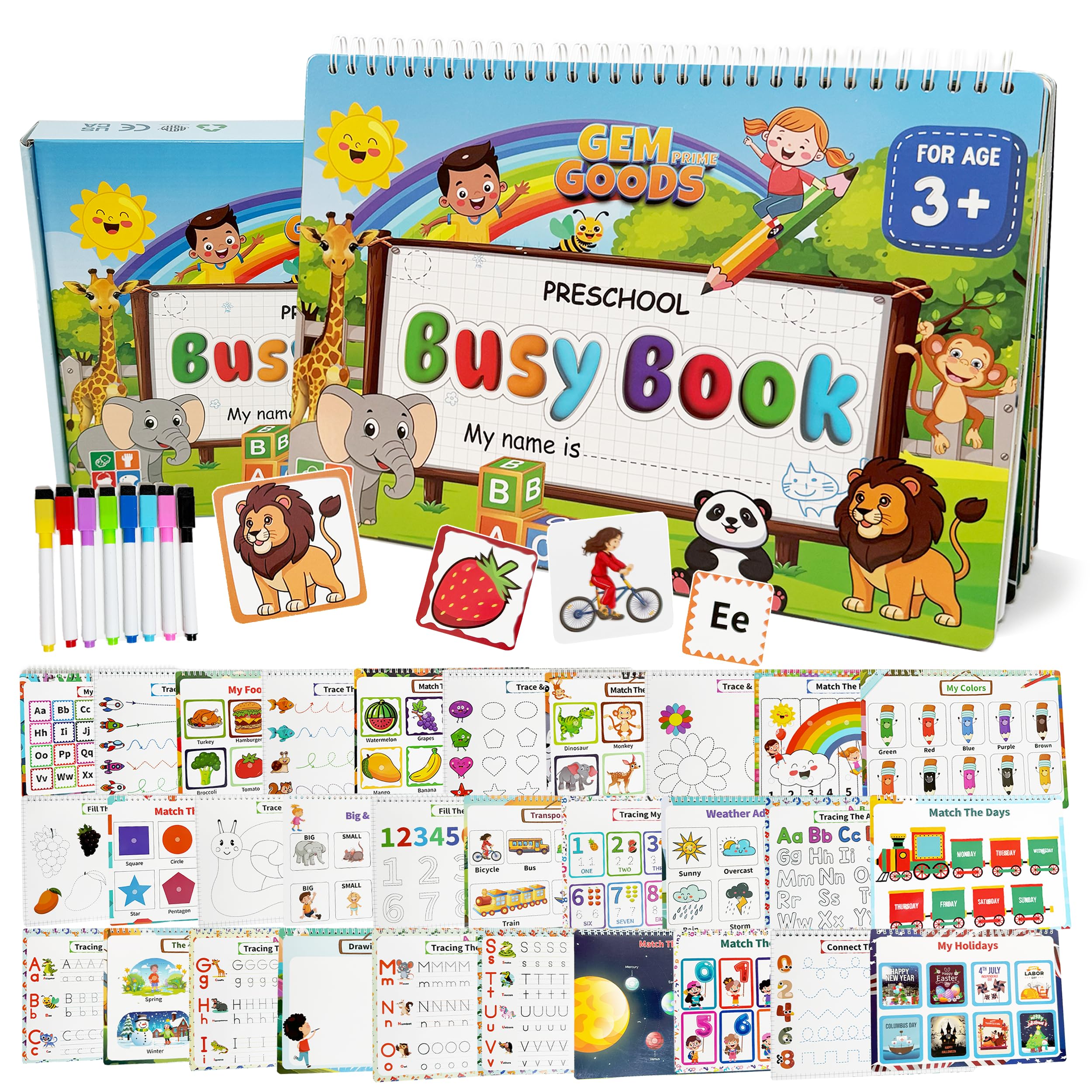 GemPrime Busy Book for Toddlers, Montessori Preschool Learning Activities, 15 Themes, Tracing & Coloring Pages for Kids Ages 3+, Sensory Educational Toys for Autism - Perfect Christmas & Birthday Gift