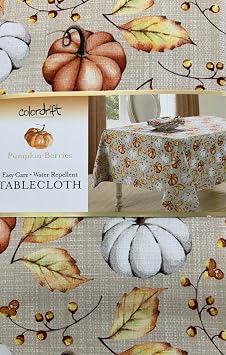 Fall Autumn Thanksgiving Tablecloth Pumpkin Berries, 60 x 84