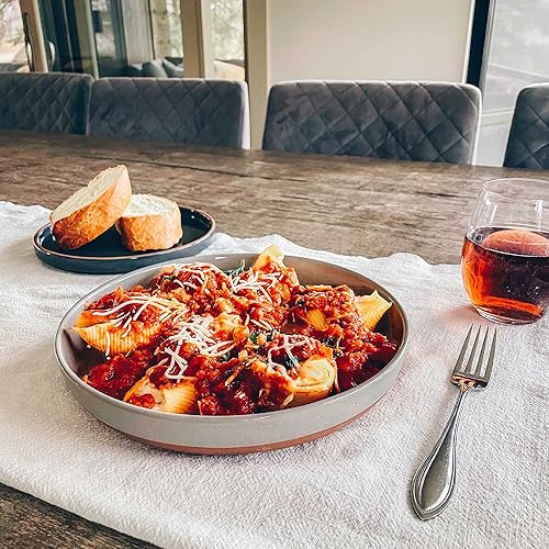 Miniatura 7 de Mora - Juego de cuencos planos de cerámica para pasta de 4 a 35 onzas, platos aptos para microondas con borde alto, vajilla moderna de porcelana