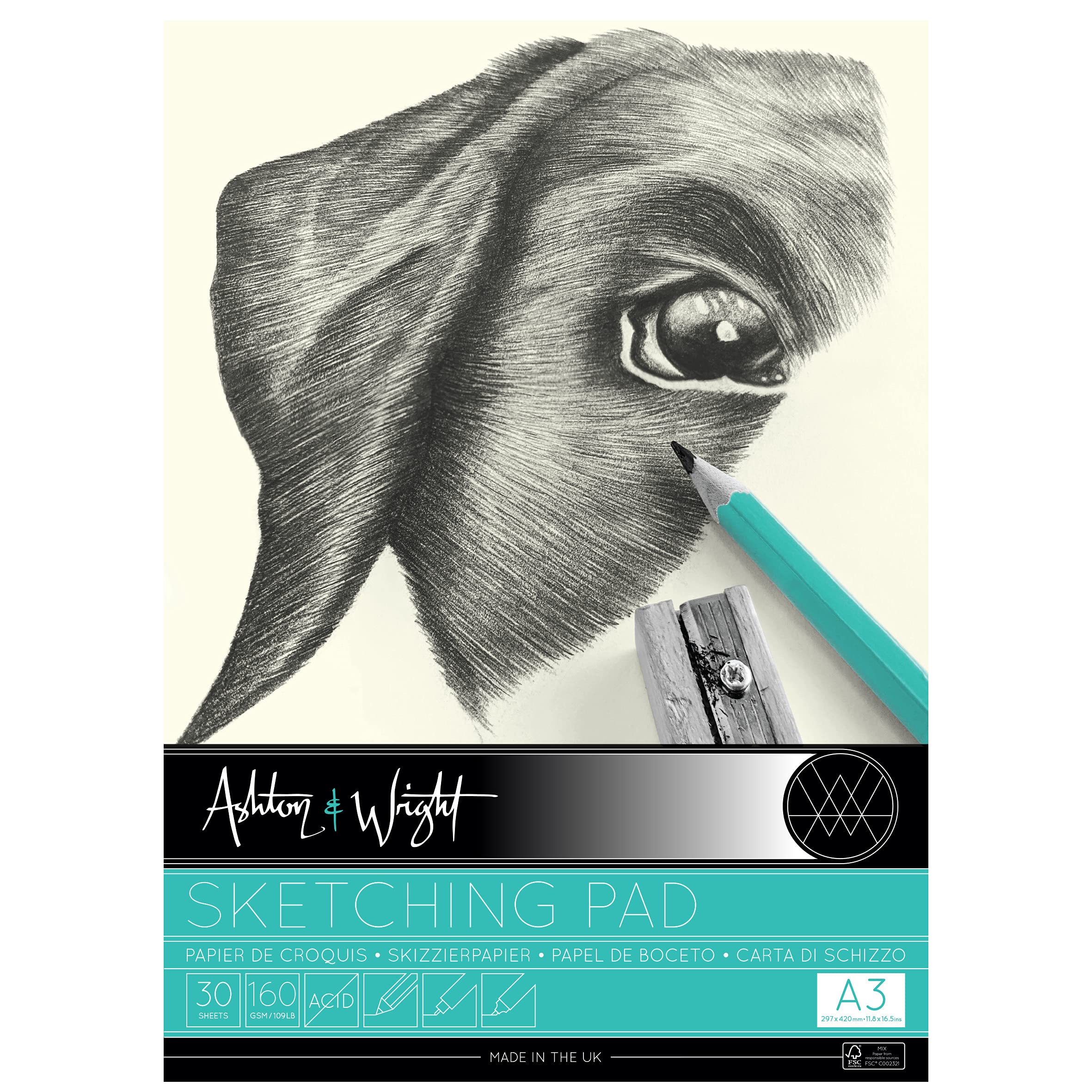 Ashton and Wright - A3 Classic Ivory Sketching Pad - 160gsm Paper - 30 Sheets