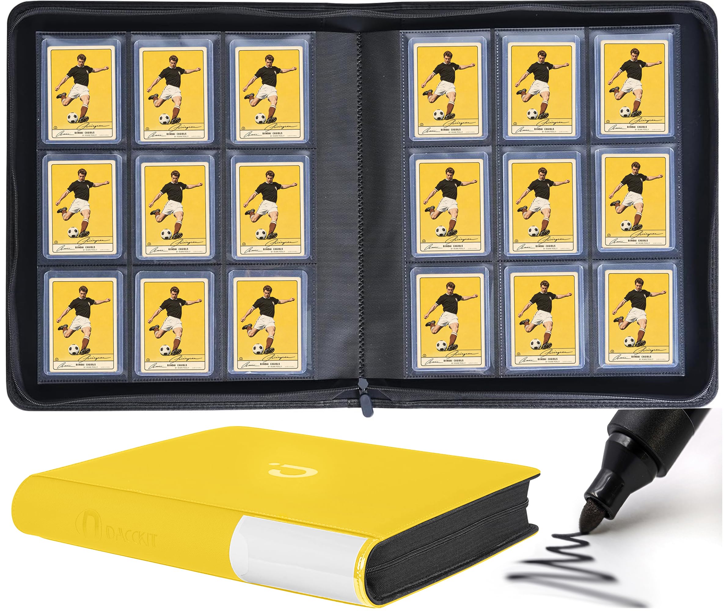 9-Pocket Top Loader Binder by D DACCKIT I Holds 288 Standard 3"X4" Top Loaders for Cards Collection - Golden Yellow