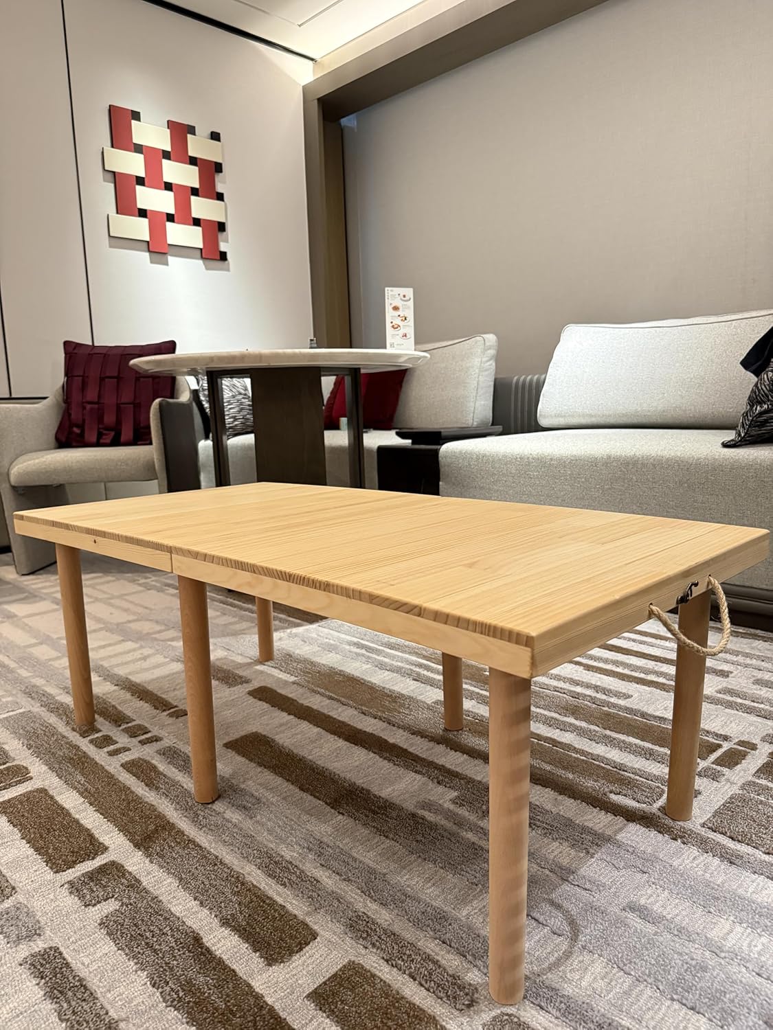 Portable Wooden Folding Table, Picnic Table，Floor Table，Natural Pine, 43x21 Inch, Low Height Design for Picnic, Camping, Coffee Service, Bohemian Style